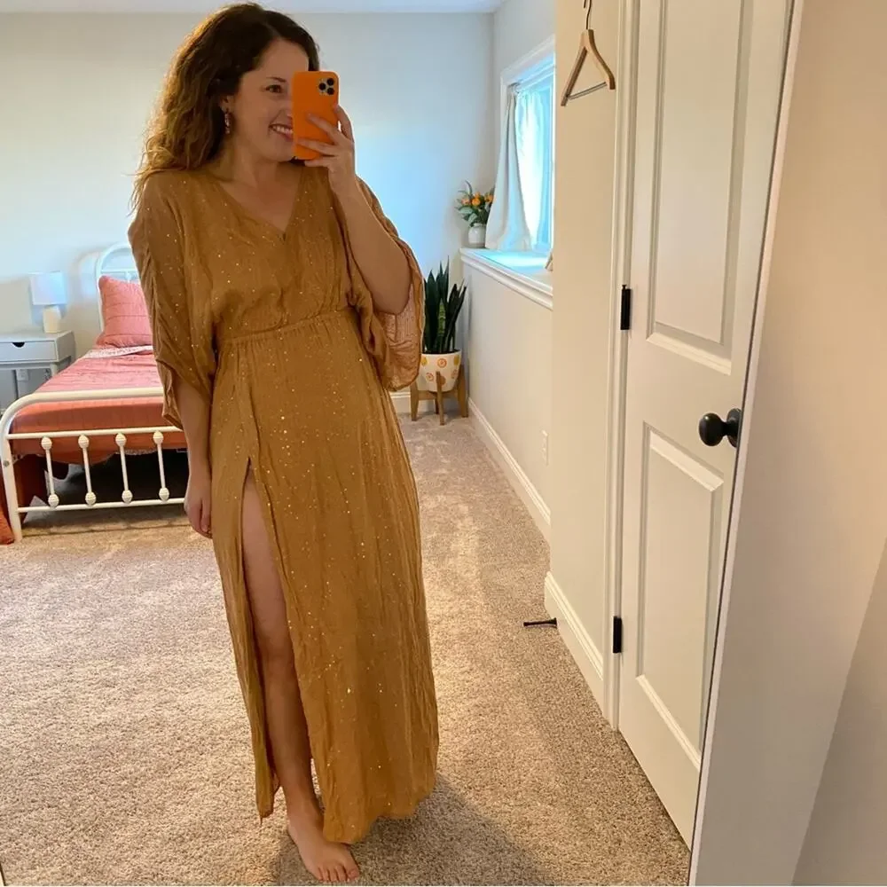 NWT Sundress Bronze Sequin Sexy Maxi Dress XS/S